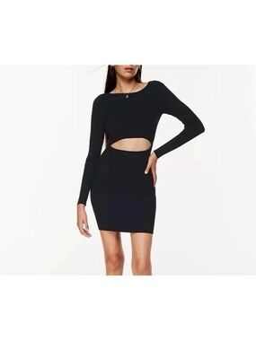 Aritzia Wilfred Free Cut-Out Knit Longsleeve Black Dress Large